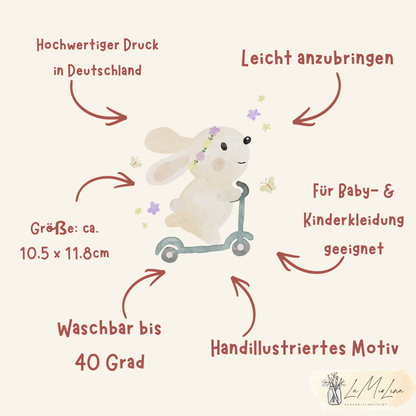 Bügelbild Osterhase auf dem Roller