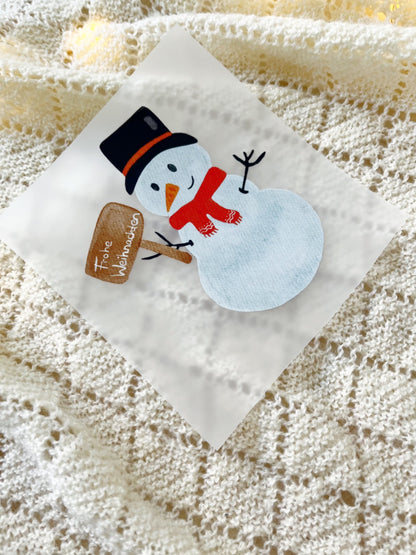 Bügelbild Schneemann Frohe Weihnachten, Winter Bügelbild für Kinder
