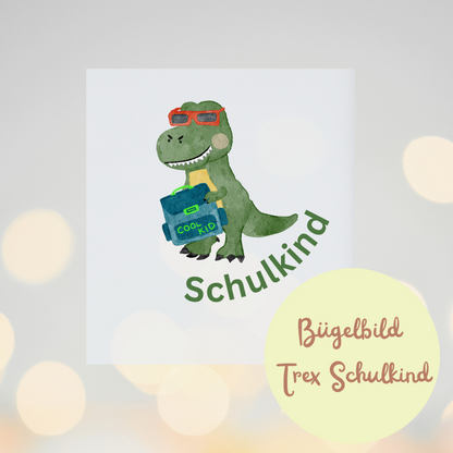 Cooles Dino-Schulkind – Bügelbild für den Schulstart