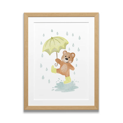 Herbst Kinderposter - Bär mit Regenschirm