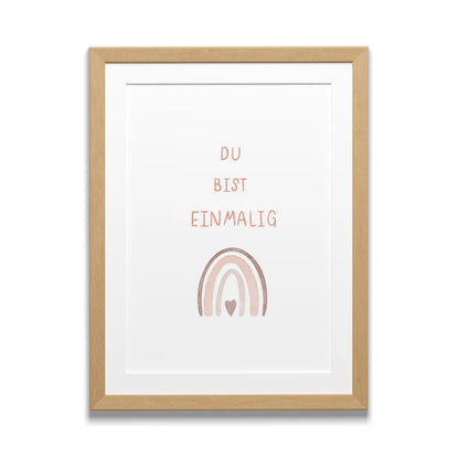 Du bist einmalig Regenbogen rosa Kinderposter