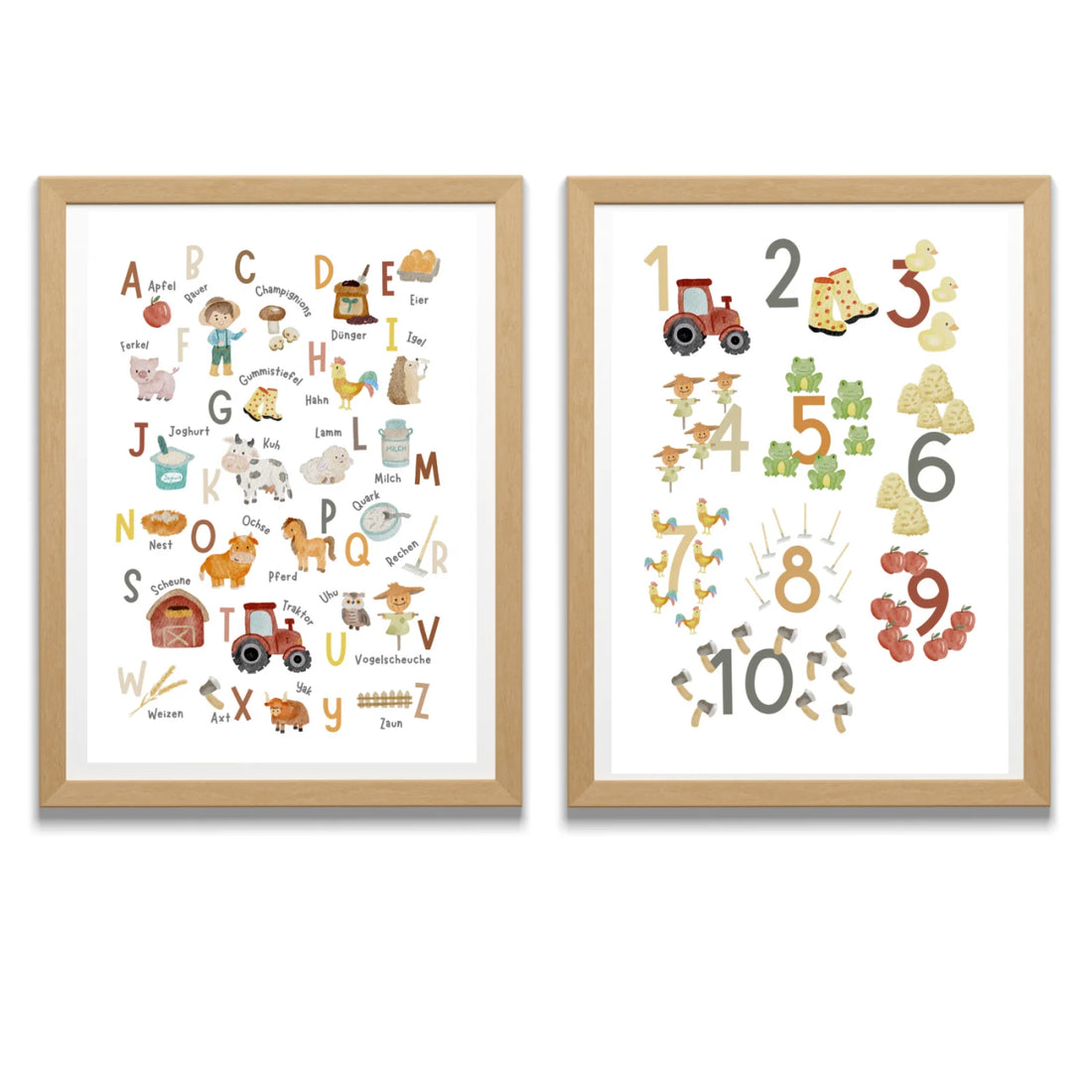 Posterset Lernposter ABC Bauernhof, Zahlenposter 1-10 im A3, A4 Format