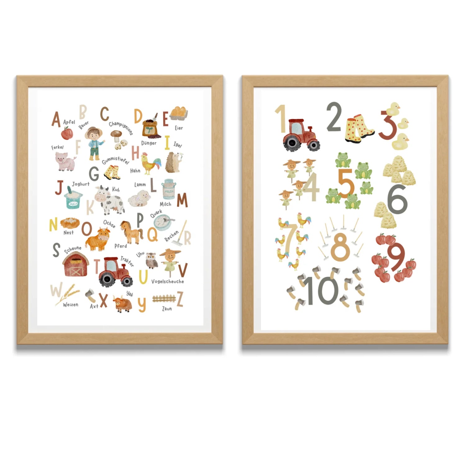 Posterset Lernposter ABC Bauernhof, Zahlenposter 1-10 im A3, A4 Format