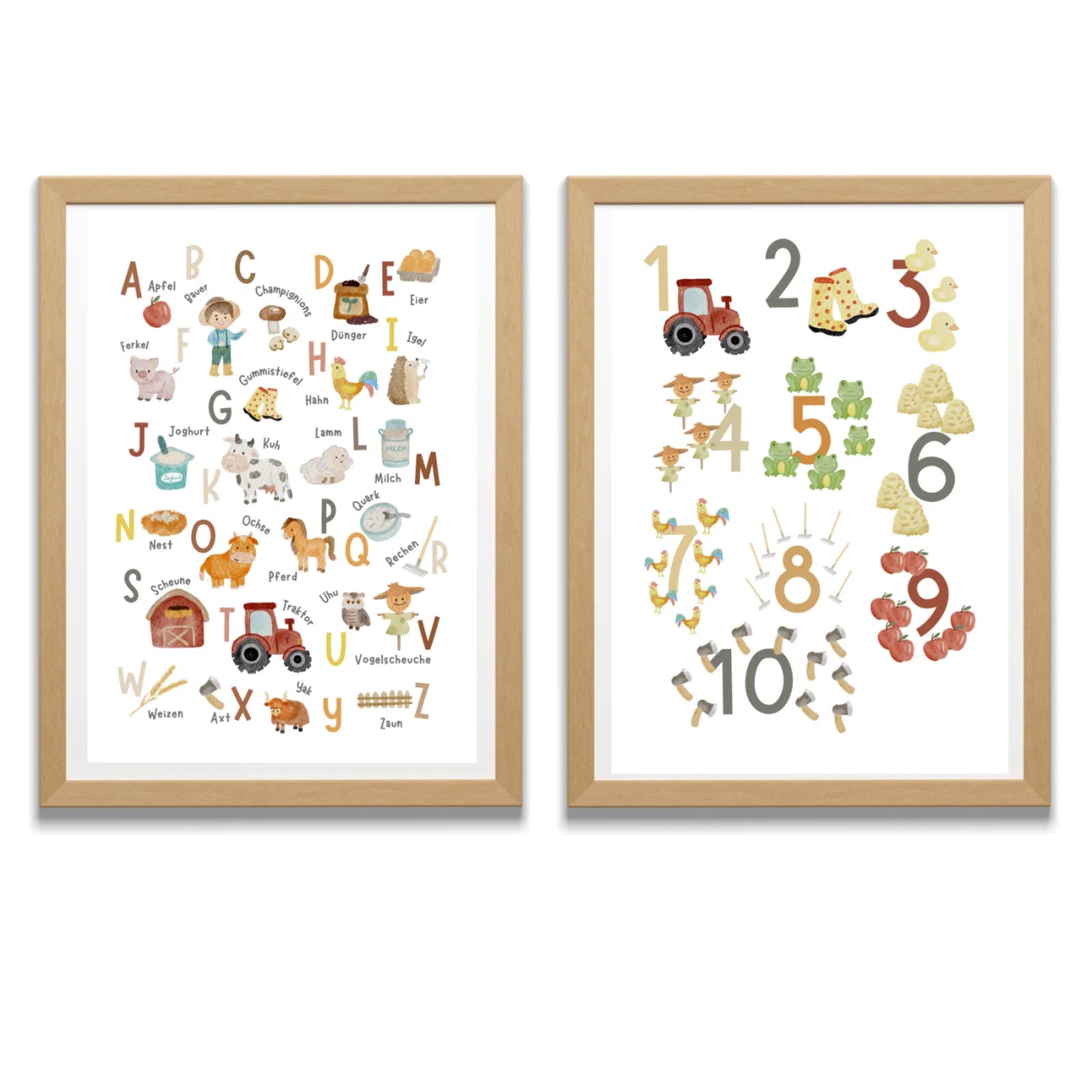 Posterset Lernposter ABC Bauernhof, Zahlenposter 1-10 im A3, A4 Format