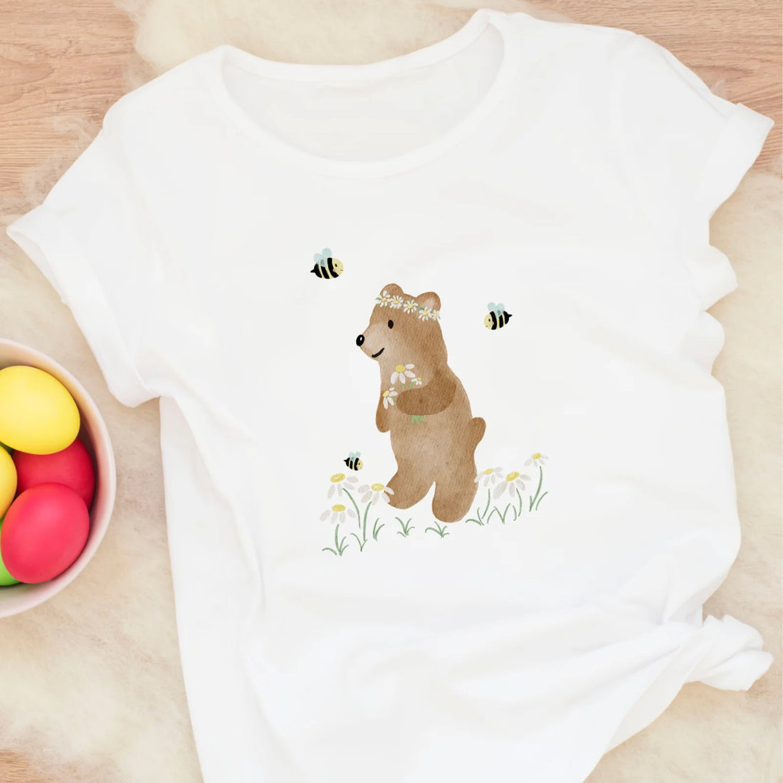 Bügelbild Frühling Bär mit Blumen