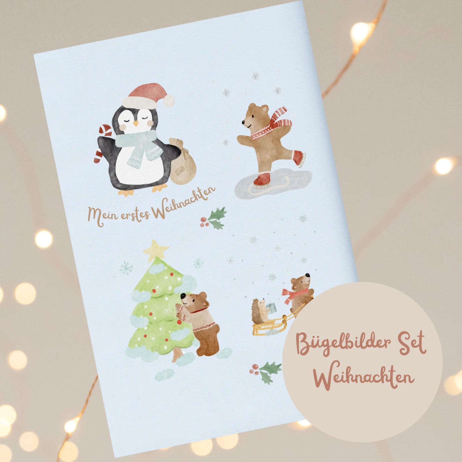 Bügelbilder Weihnachten, Set A5, Pinguin und Weihnachtsbären