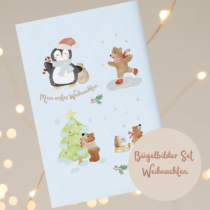 Bügelbilder Weihnachten, Set A5, Pinguin und Weihnachtsbären
