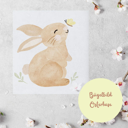 Bügelbild Osterhase mit Schmetterling "Du bist mein Lieblingshase"