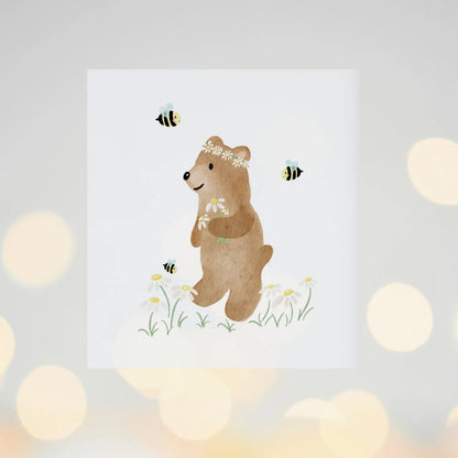 Bügelbild Frühling Bär mit Blumen