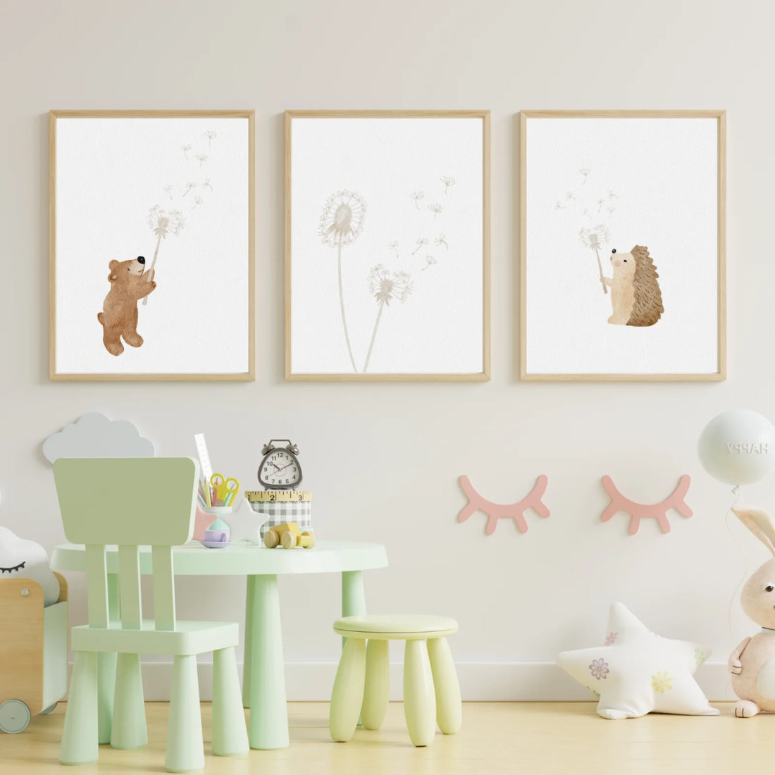Posterset Pusteblume Bär, Igel