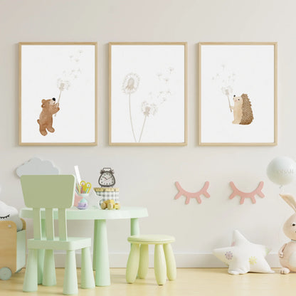Posterset Pusteblume Bär, Igel