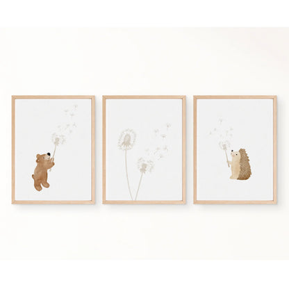Posterset Pusteblume Bär, Igel