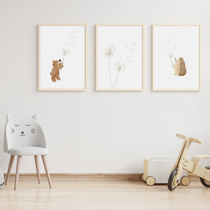 Posterset Pusteblume Bär, Igel