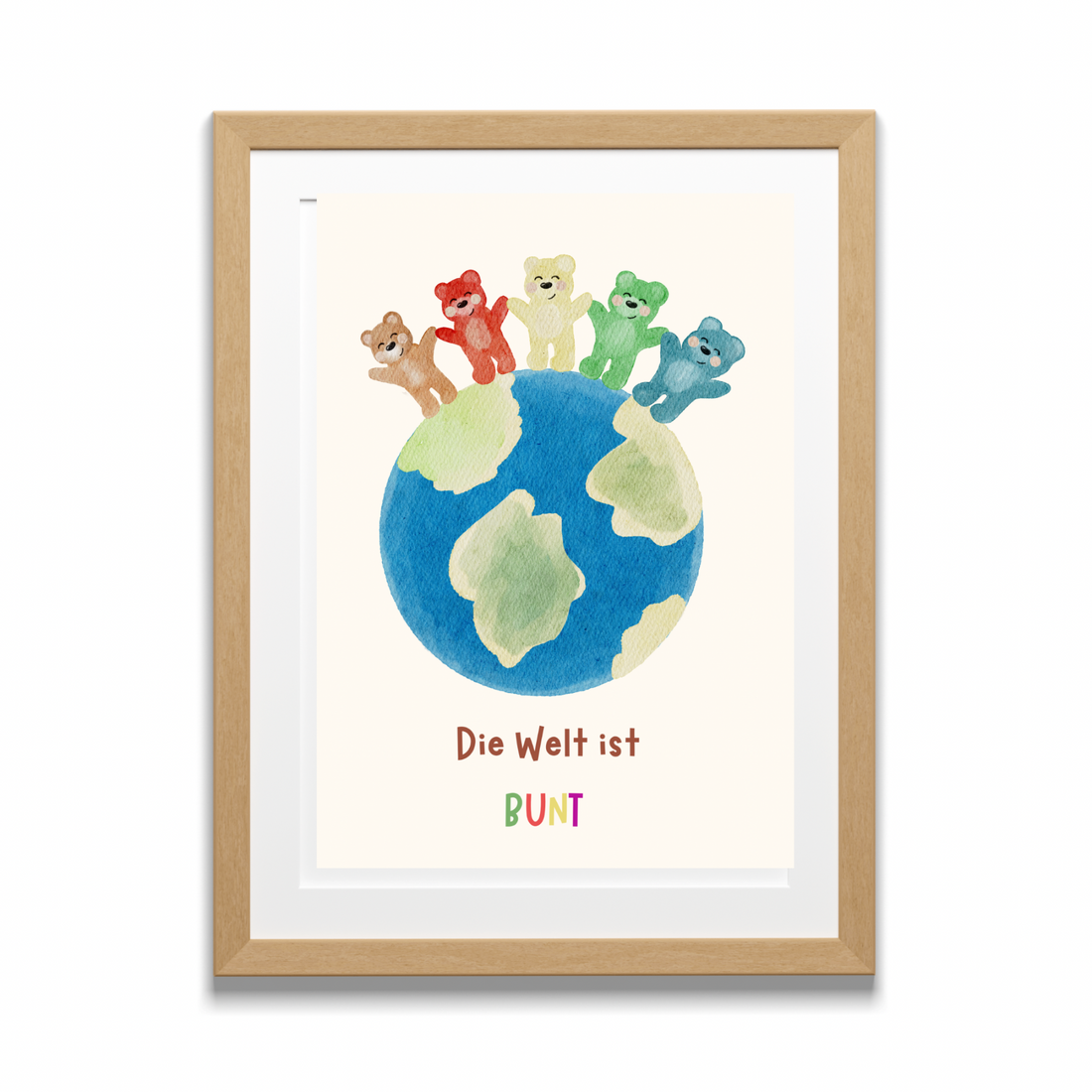 Farbenfrohes Kinderposter „Die Welt ist bunt“ – Bären