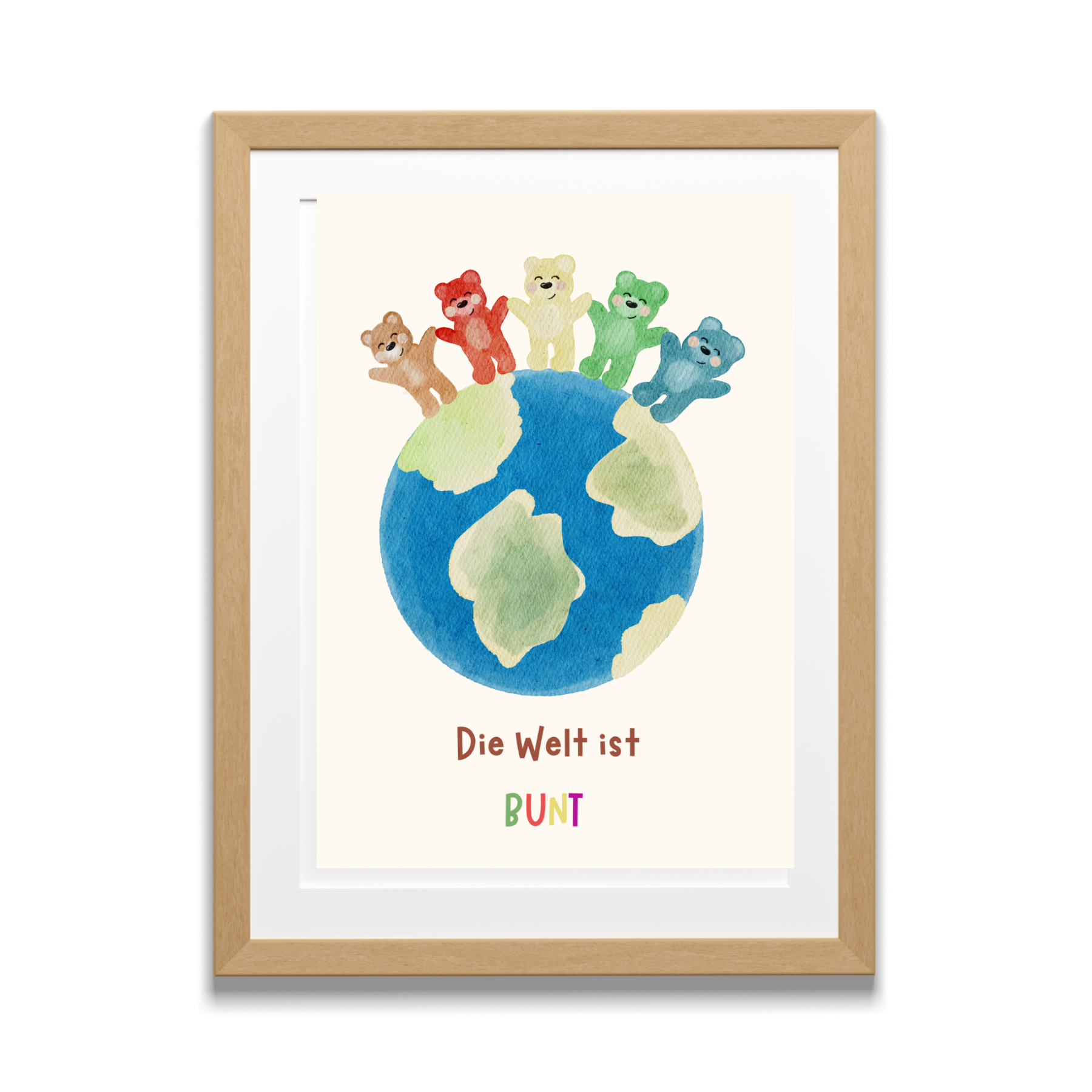 Farbenfrohes Kinderposter „Die Welt ist bunt“ – Bären