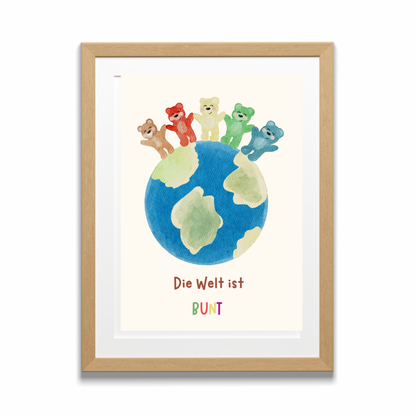 Farbenfrohes Kinderposter „Die Welt ist bunt“ – Bären