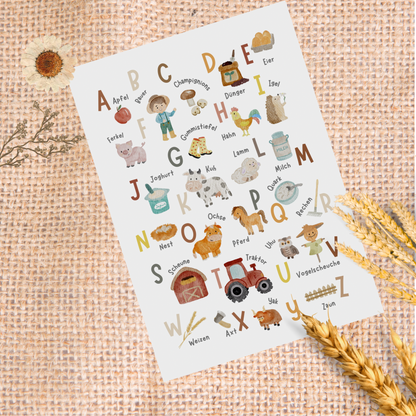Lermnposter Alphabet Bauernhof