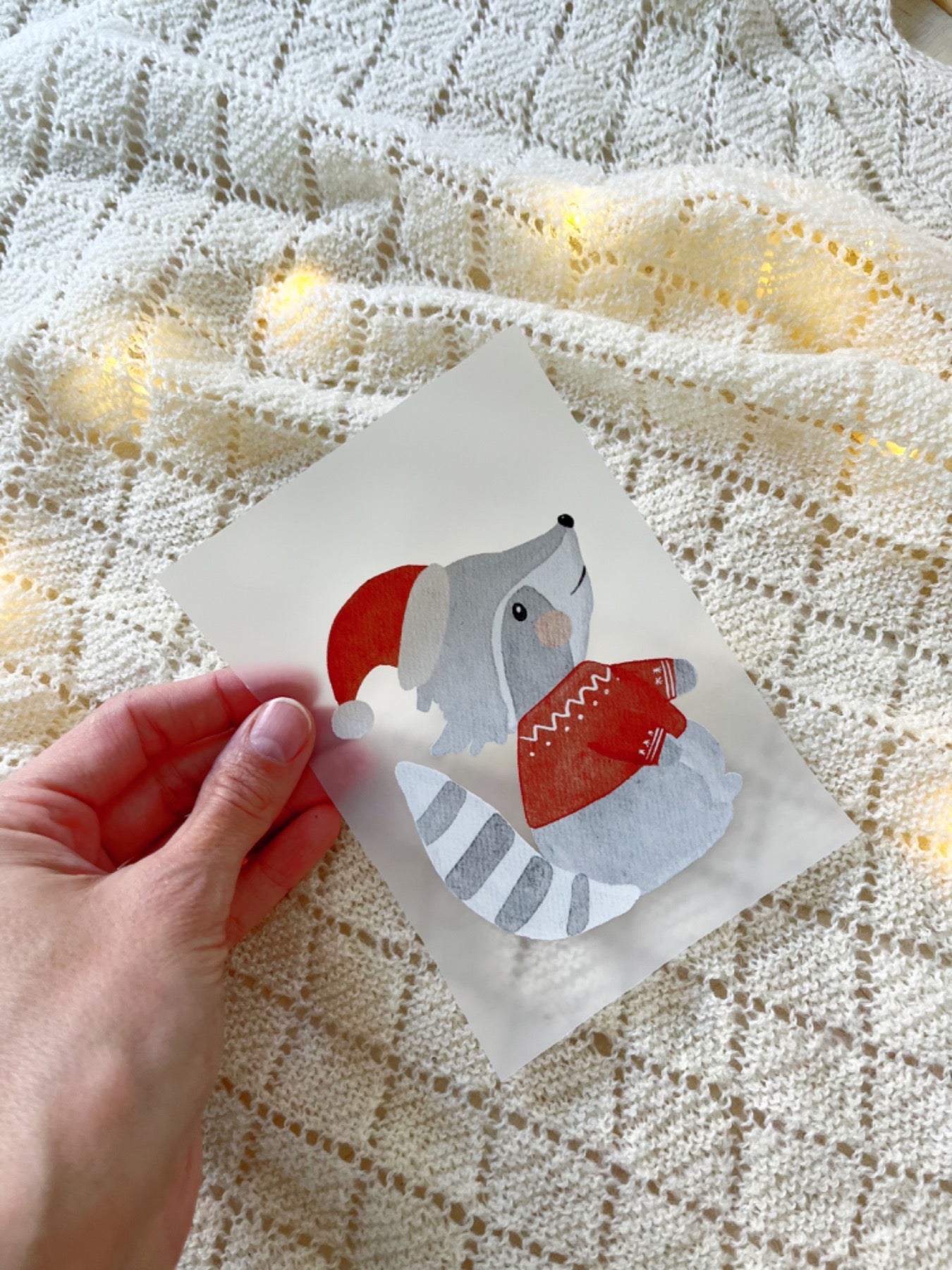 Bügelbild Waschbär Weihnachten