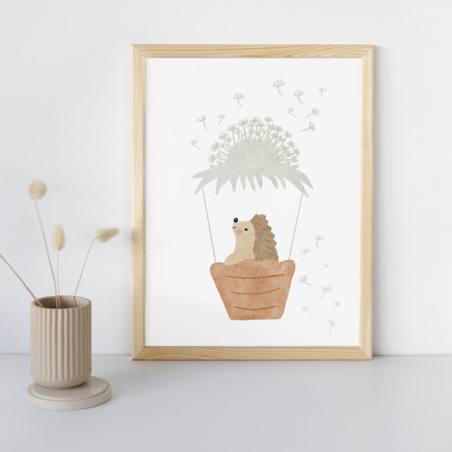 Posterset Igel und Fuchs Pusteblume Heißluftballon mit Spruch, A4 Format