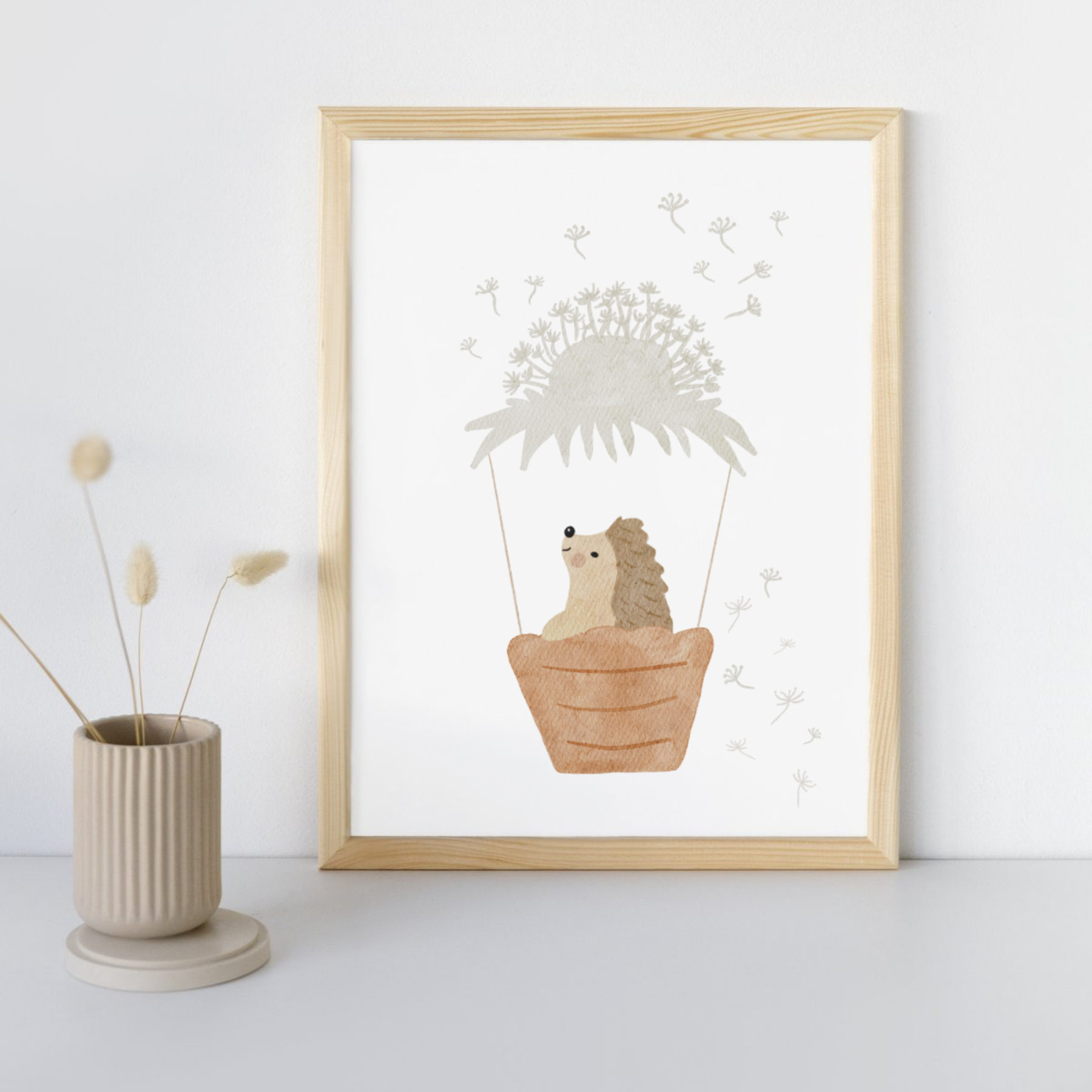 Posterset Igel und Fuchs Pusteblume Heißluftballon mit Spruch, A4 Format