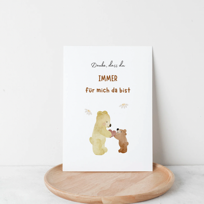 Postkarte “Danke, dass du immer für mich da bist“ , Bären, A6 Format