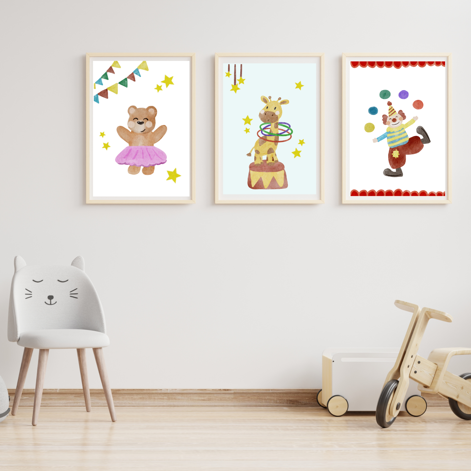 Zirkus Poster Giraffe – Handillustriertes Kinderzimmer Poster A4