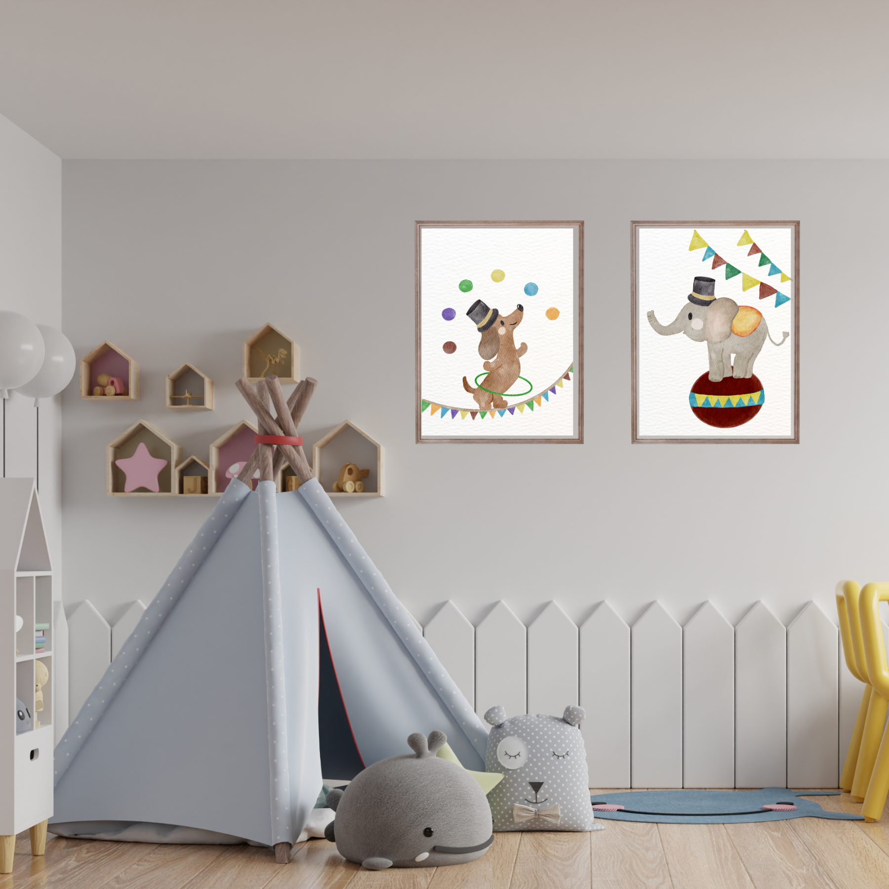 Zirkus Poster Elefant – Handillustriertes Tierposter fürs Kinderzimmer A4