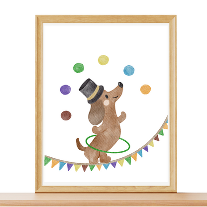 Zirkus Poster „Dackel“ – Kinderzimmer Wanddeko A4