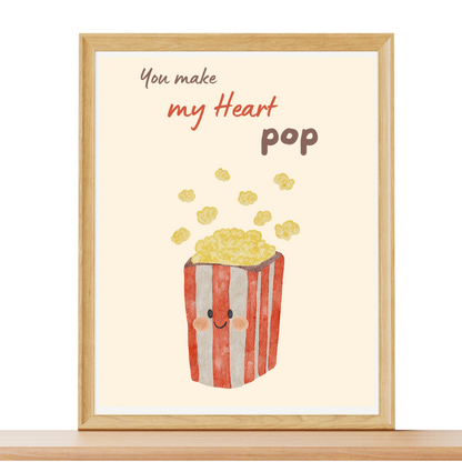Zirkus Poster „Popcorn-Tüte – You make my heart pop“ – Kinderzimmer Deko A4
