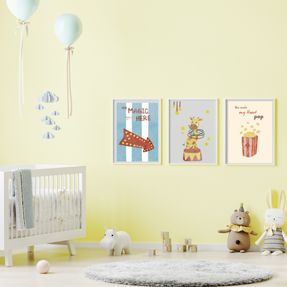 Zirkus Poster A4 „The Magic Starts Here“ – Deko fürs Kinderzimmer