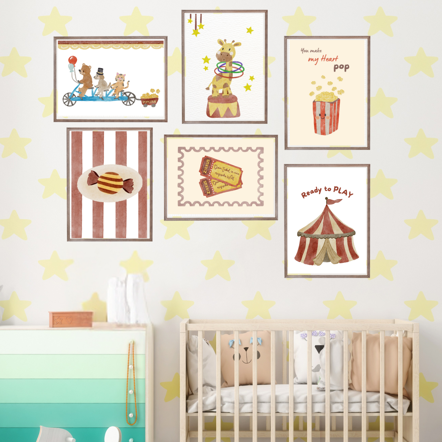 Zirkus Poster Giraffe – Handillustriertes Kinderzimmer Poster A4