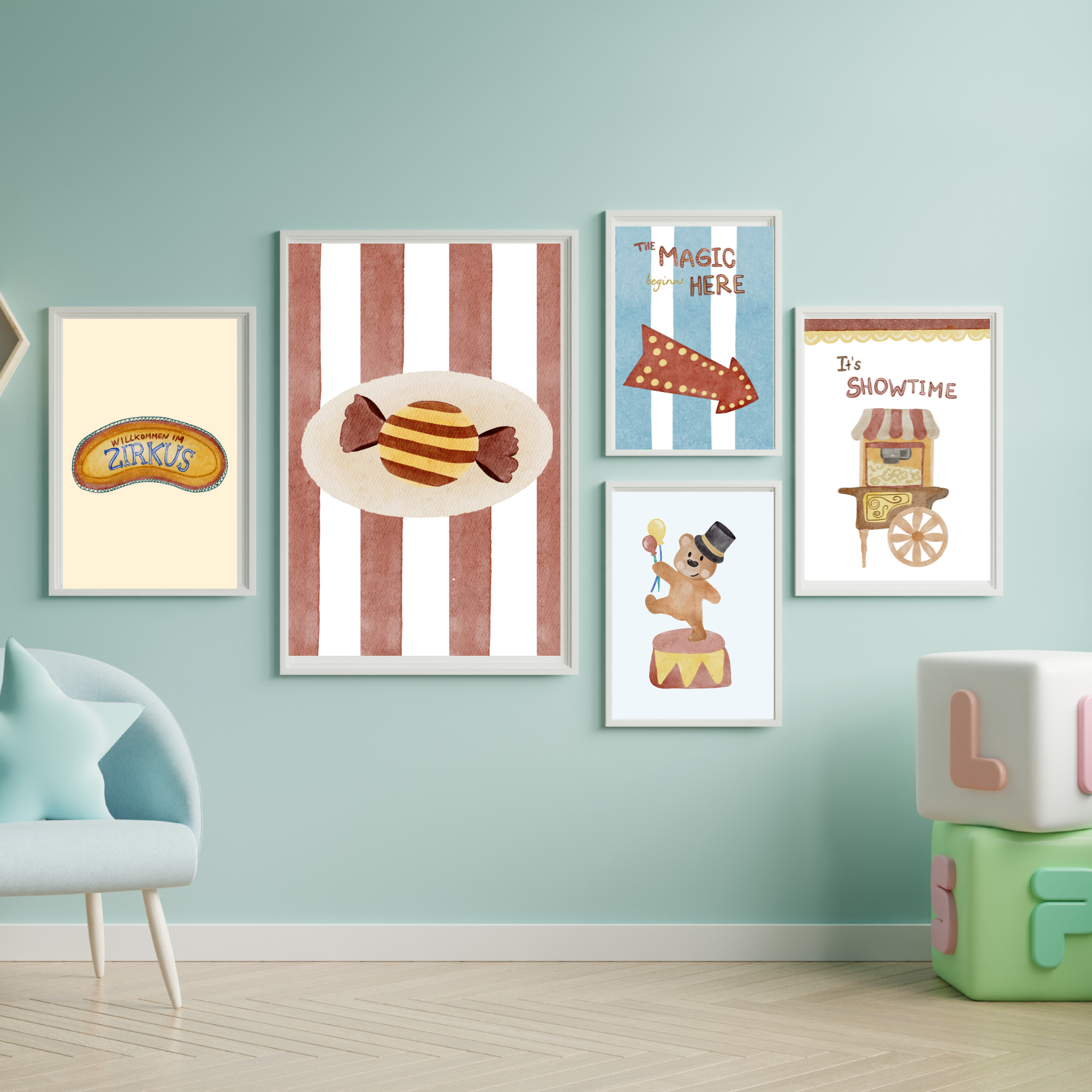 Zirkus Poster A4 „The Magic Starts Here“ – Deko fürs Kinderzimmer