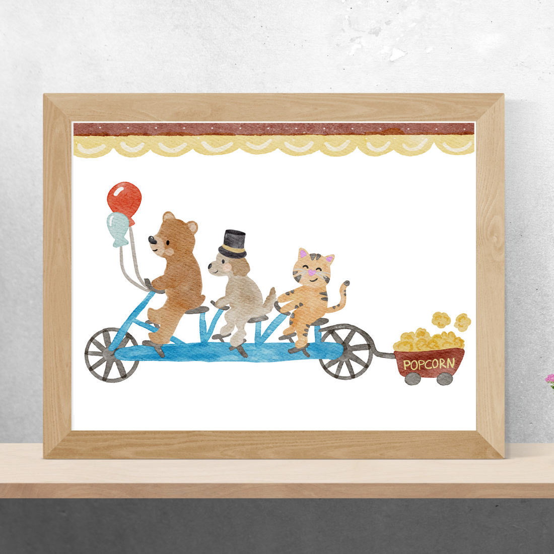 Zirkus Poster Tiere auf dem Fahrrad – Kinderzimmer Poster A4